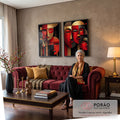 Quadro Decorativo Arte de Rostos Estilizados em sala de estar moderna - quadros decorativos para sala
