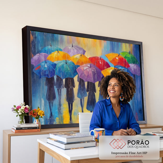Quadro Decorativo Mulheres Arte Vibrante da Cidade Colorida em escritorio moderno - quadros decorativos para sala