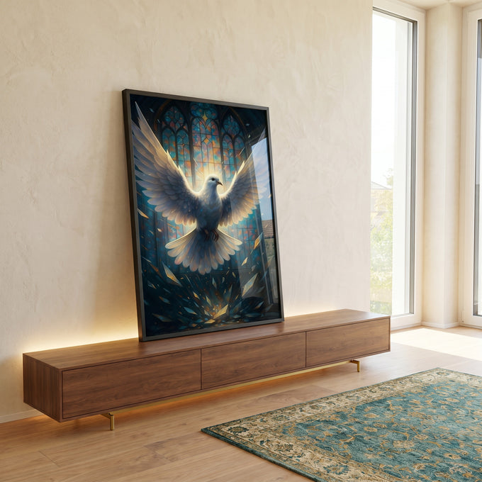 Quadro Decorativo Pomba da Liberdade Celestial em ambiente decorado - quadros decorativos para sala