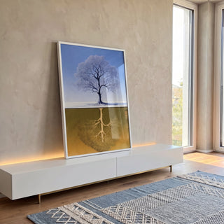 Quadro Decorativo Árvore Reflexa: Toque de Natureza Único em ambiente decorado - quadros decorativos para sala