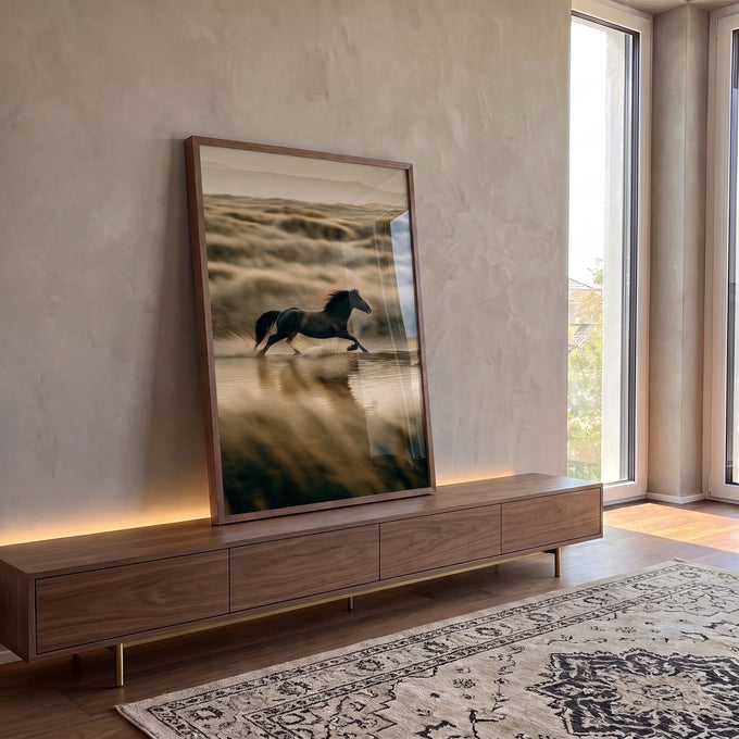 Quadro Decorativo Cavalo em Movimento em ambiente decorado - quadros decorativos para sala