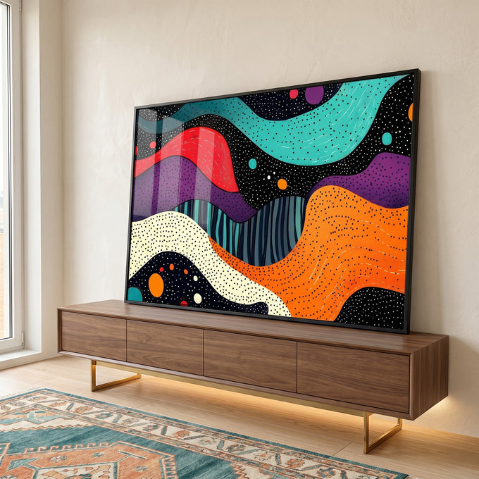 Quadro Decorativo Abstrato Ondas Cósmicas: Arte em Cores Vivas para Sua Decoração em ambiente decorado - quadros decorativos para sala