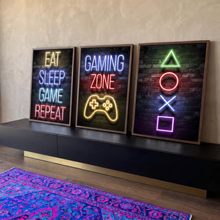Quadro Decorativo Neon Gamer\'s Paradise: Magia Neon para Você em ambiente decorado - quadros decorativos para sala