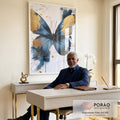 Quadro Decorativo Borboleta Azul e Dourada em escritorio moderno - quadros decorativos para sala