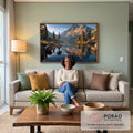 Quadro Decorativo Paisagem Sereno Montanhoso em sala de estar moderna - quadros decorativos para sala