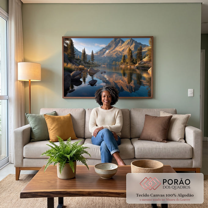 Quadro Decorativo Paisagem Sereno Montanhoso em sala de estar moderna - quadros decorativos para sala