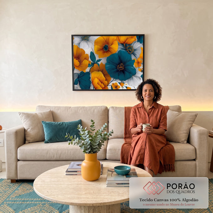 Quadro Decorativo Floral Vibrante para Casa em sala de estar moderna - quadros decorativos para sala