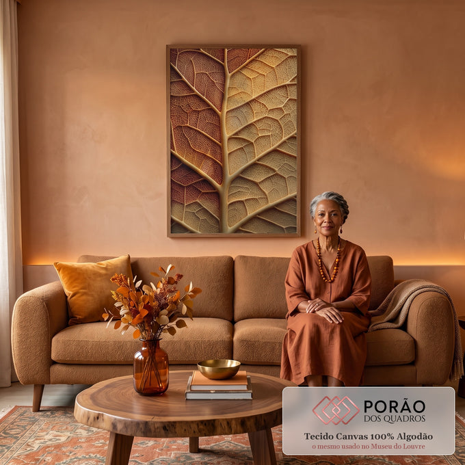 Quadro Decorativo Folha Gigante Aconchegante em sala de estar moderna - quadros decorativos para sala