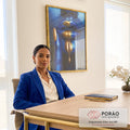 Quadro Decorativo Abstrato Azul da Mulher em escritorio moderno - quadros decorativos para sala