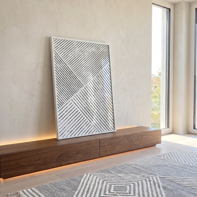 Quadro Decorativo Geometria Abstrata: Elegância Minimalista em ambiente decorado - quadros decorativos para sala