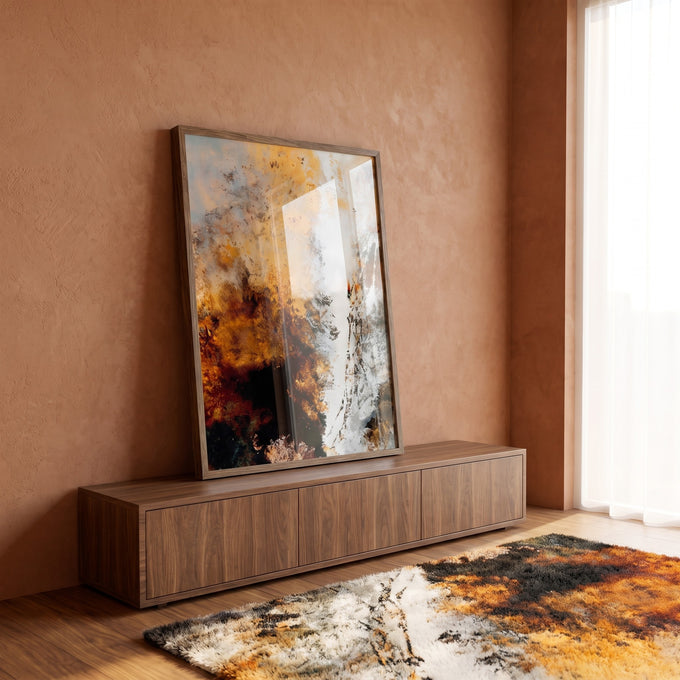 Quadro Decorativo Abstrato Vibrante: Explosão de Cores em ambiente decorado - quadros decorativos para sala