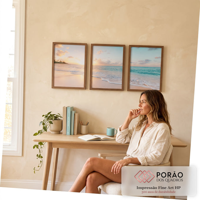 Quadro Decorativo Praia ao Pôr do Sol: Um Encanto Visual em escritorio moderno - quadros decorativos para sala