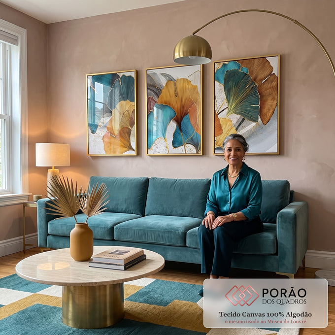 Quadro Decorativo: Renove com Ginkgo Biloba em sala de estar moderna - quadros decorativos para sala