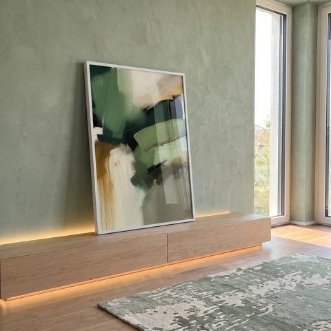 Quadro Decorativo Serene Verde Abstrato em ambiente decorado - quadros decorativos para sala