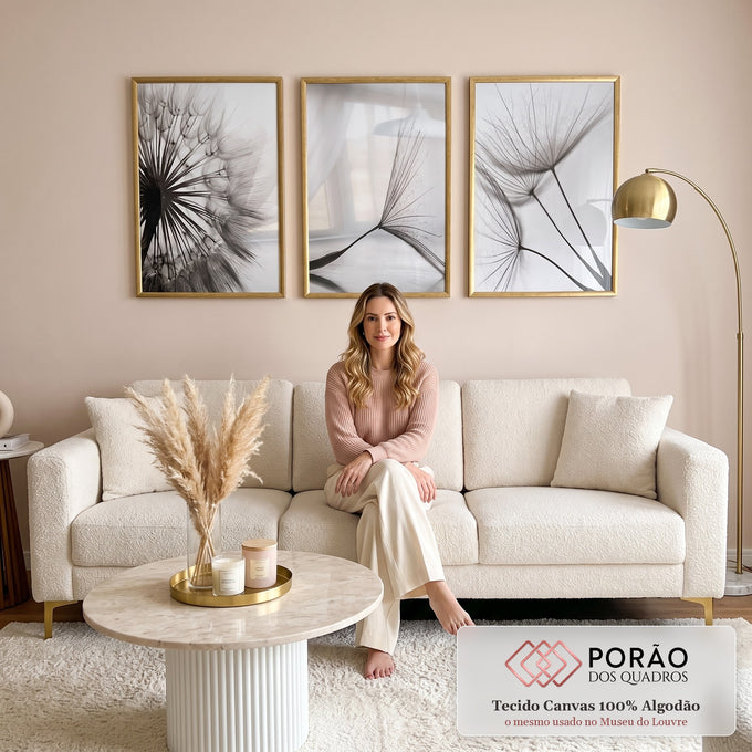 Quadro Decorativo: Delicado Dente de Leão em P&B em sala de estar moderna - quadros decorativos para sala