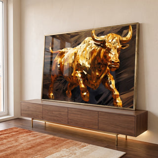 Quadro Decorativo Touro de Wall Street Dourado - Elegância e Prosperidade para Sua Decoração em ambiente decorado - quadros decorativos para sala