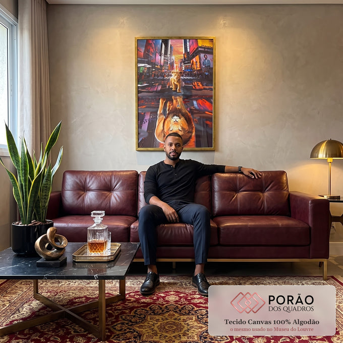 Quadro Decorativo Leão & Filhote: Força e Ternura Unidas em sala de estar moderna - quadros decorativos para sala