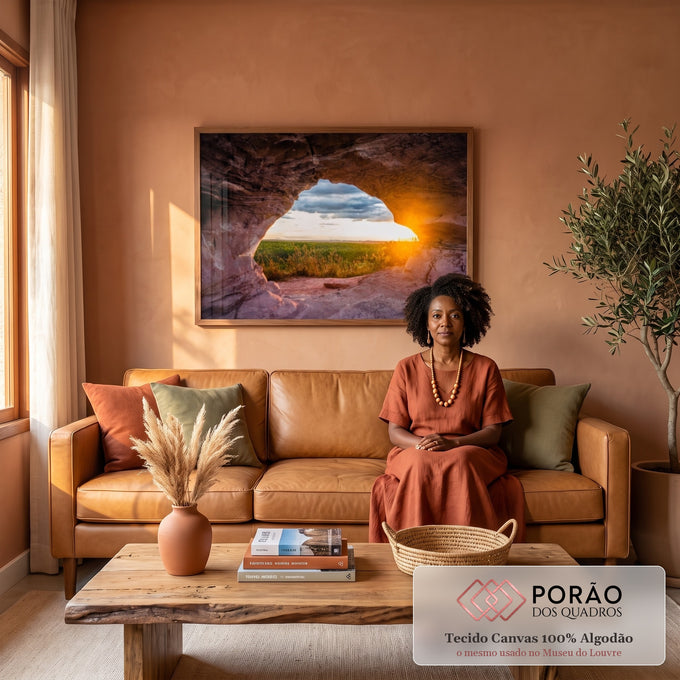 Quadro Decorativo Caverna ao Amanhecer: Ilumine seu Lar em sala de estar moderna - quadros decorativos para sala