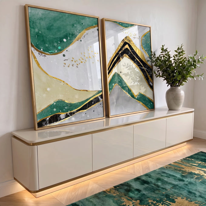 Quadro Decorativo Harmonia Verdejante: Magia Abstrata em ambiente decorado - quadros decorativos para sala