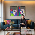 Quadro Decorativo Abstrato Contemporâneo: Rostos e Geometria em sala de estar moderna - quadros decorativos para sala