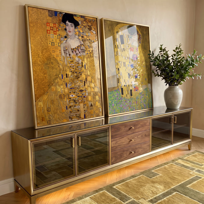 Quadro Decorativo: Luxo de Gustav Klimt em Sua Pureza em ambiente decorado - quadros decorativos para sala