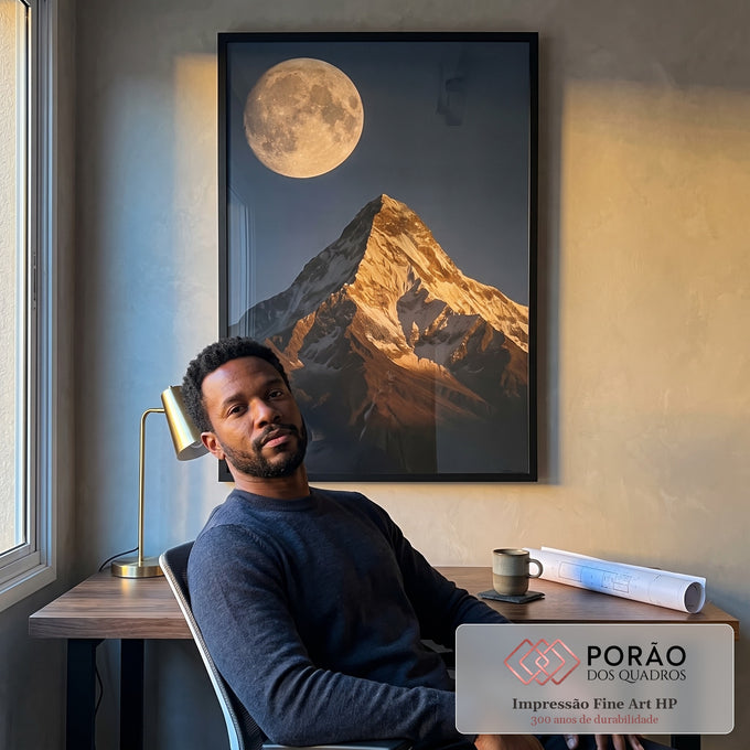 Quadro Decorativo Majestade da Lua e Montanha em escritorio moderno - quadros decorativos para sala