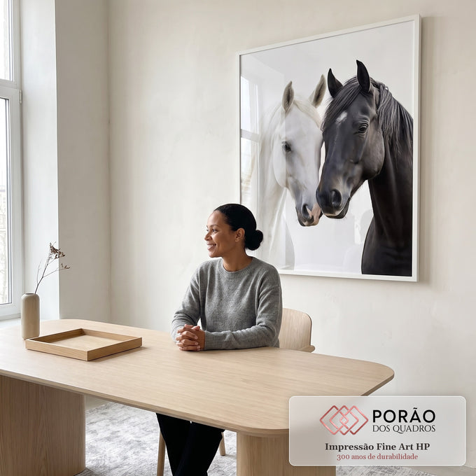 Quadro Decorativo Casal de Cavalos - Amor e Esperança em Sua Parede em escritorio moderno - quadros decorativos para sala