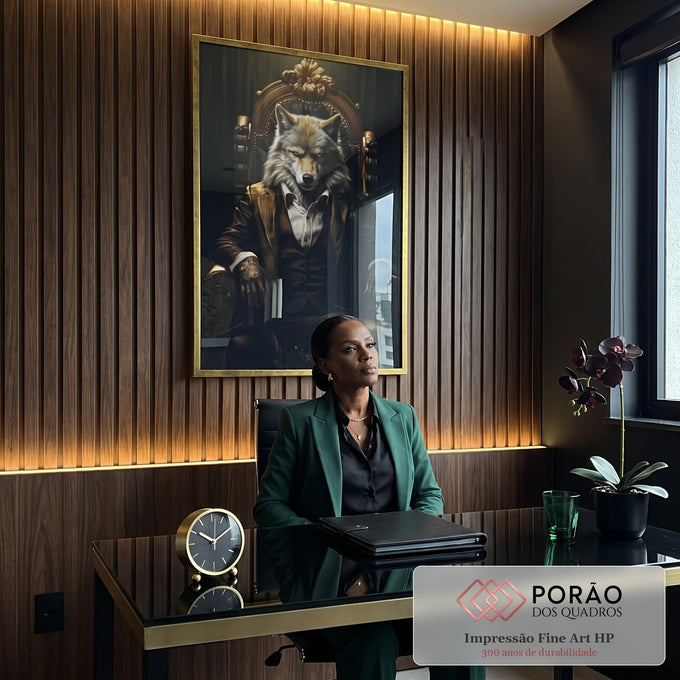 Quadro Decorativo Lobo Executivo - Elegância e Sofisticação para sua Decoração em escritorio moderno - quadros decorativos para sala