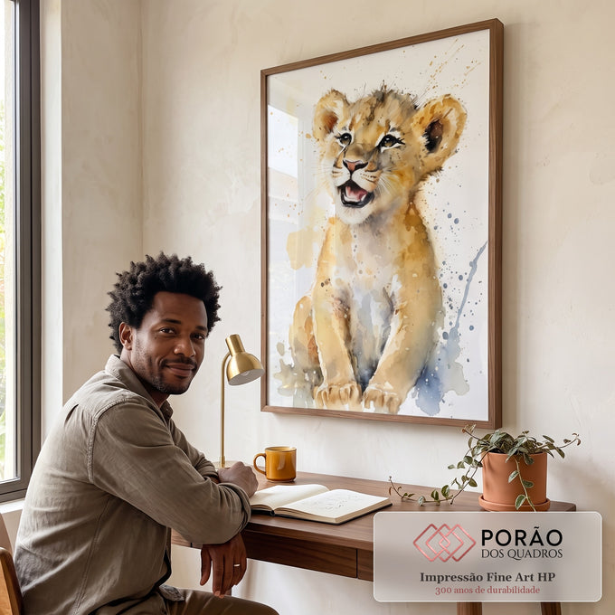 Quadro Decorativo Leãozinho Valente: Inspire Coragem em escritorio moderno - quadros decorativos para sala