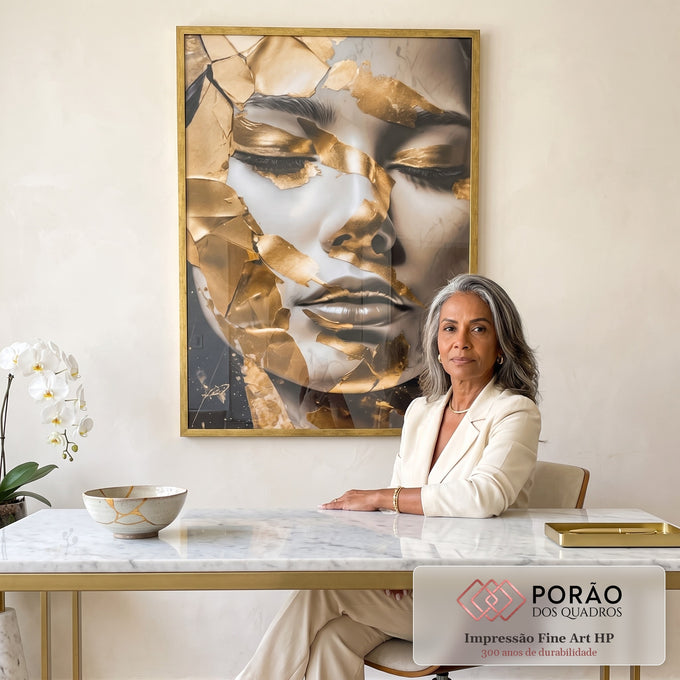 Quadro Decorativo Elegância em Ouro e Preto: Transforme Seu Espaço em escritorio moderno - quadros decorativos para sala
