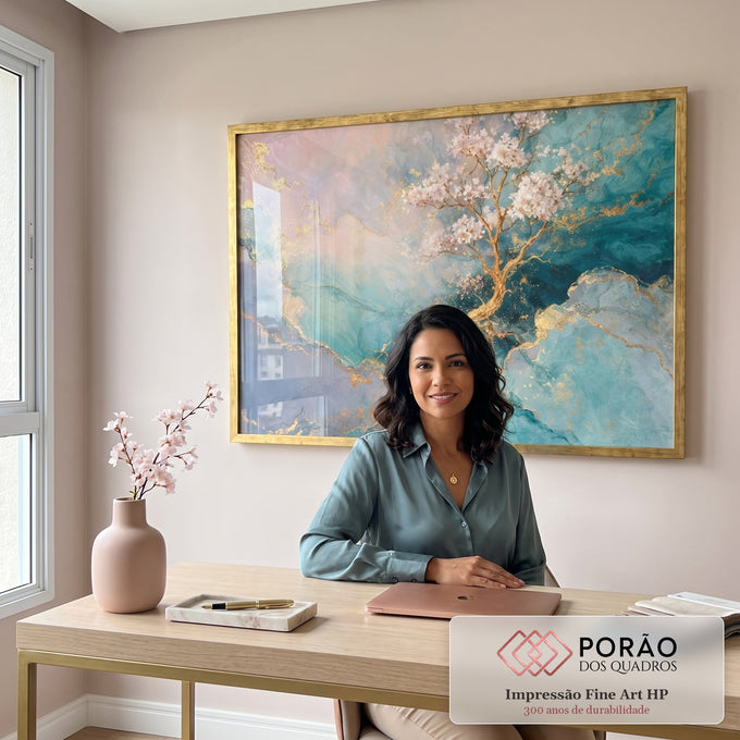 Quadro Decorativo Árvore da Vida Colorida em escritorio moderno - quadros decorativos para sala