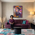 Quadro Decorativo Gorila Neon: Natureza e Arte Urbana em sala de estar moderna - quadros decorativos para sala