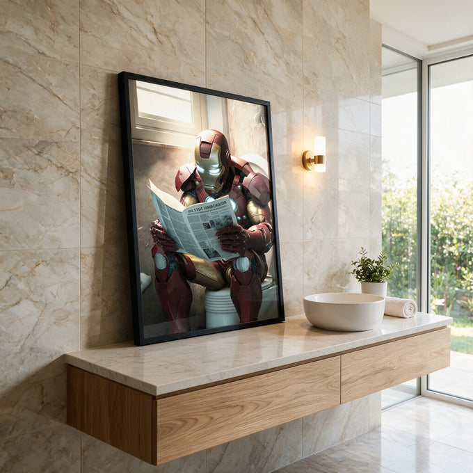 Quadro Decorativo Fascinante Homem de Ferro Lendo em ambiente decorado - quadros decorativos para sala