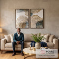 Quadro Decorativo: Abstração Azul Dourado - Único e Sofisticado em sala de estar moderna - quadros decorativos para sala