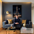 Quadro Decorativo A Encantadora Torre Eiffel sob o Brilho da Noite em sala de estar moderna - quadros decorativos para sala