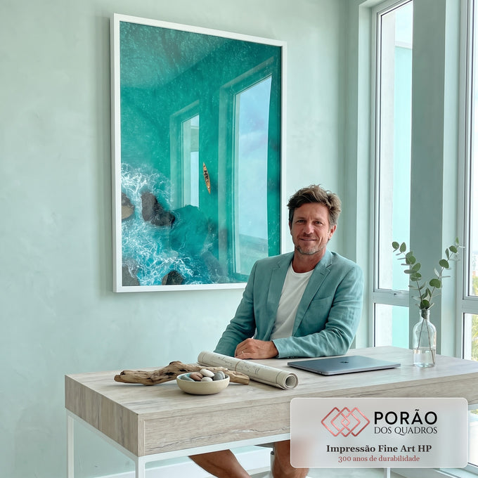 Quadro Decorativo Aventura Azul do Oceano em escritorio moderno - quadros decorativos para sala
