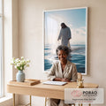 Quadro Decorativo Jesus Sobre as Águas em escritorio moderno - quadros decorativos para sala