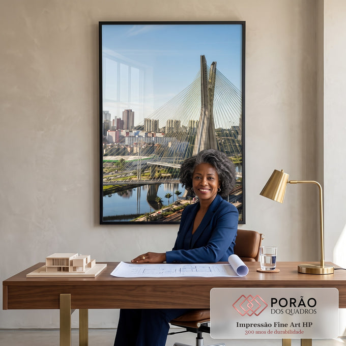 Quadro Decorativo: A Majestosa Ponte Estaiada SP em escritorio moderno - quadros decorativos para sala