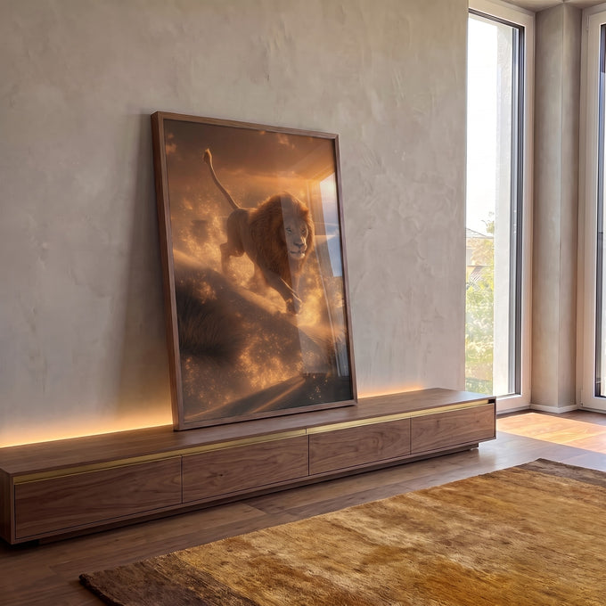 Quadro Decorativo Leão Majestoso e Poderoso em ambiente decorado - quadros decorativos para sala