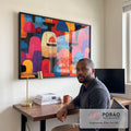 Quadro Decorativo Abstrato Vibrante em escritorio moderno - quadros decorativos para sala