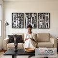Quadro Decorativo Abstrato em Preto e Branco em sala de estar moderna - quadros decorativos para sala