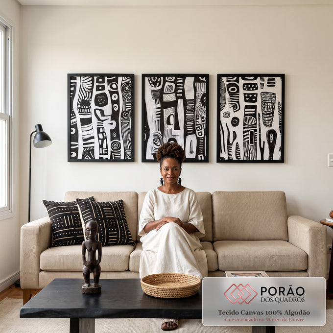 Quadro Decorativo Abstrato em Preto e Branco em sala de estar moderna - quadros decorativos para sala