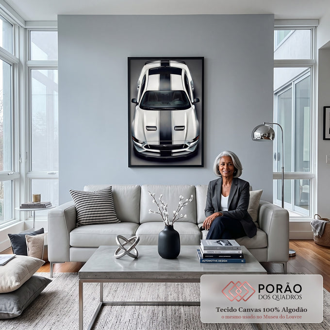 Quadro Decorativo Carro Esportivo em Movimento em sala de estar moderna - quadros decorativos para sala