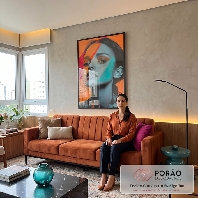 Quadro Decorativo Retrato em Formas Contemporâneas em sala de estar moderna - quadros decorativos para sala