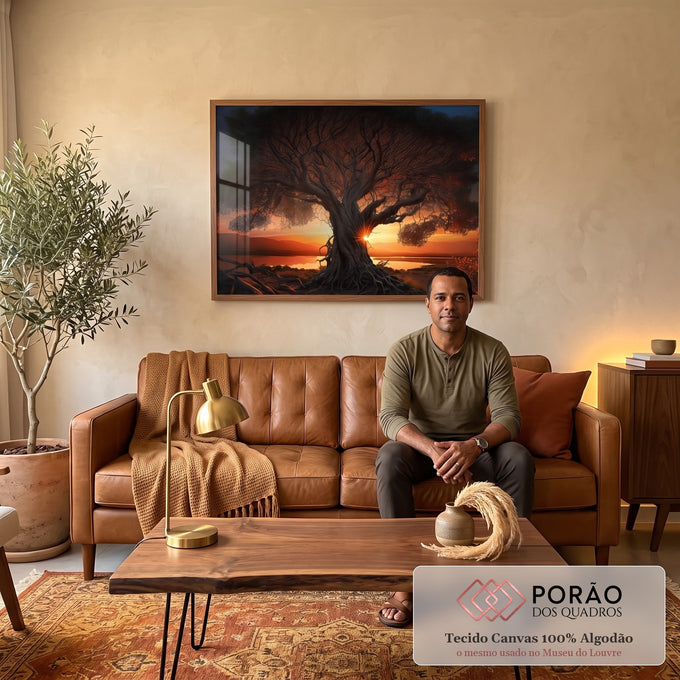 Quadro Decorativo Tranquilidade ao Anoitecer: Refúgio Sereno em sala de estar moderna - quadros decorativos para sala