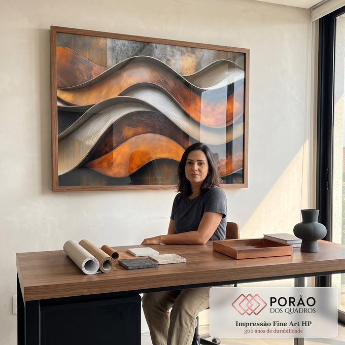 Quadro Decorativo Abstrato em Tons Marrons em escritorio moderno - quadros decorativos para sala