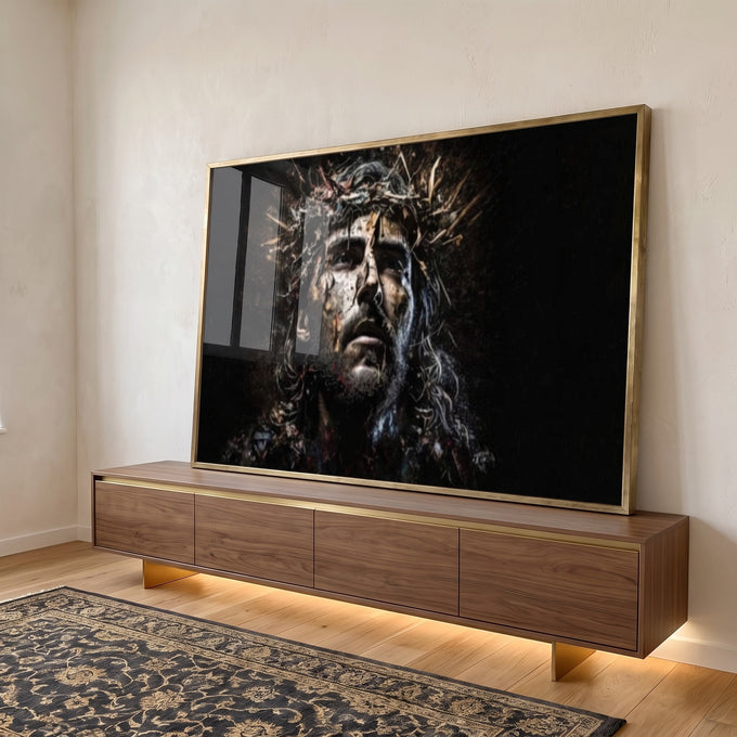 Quadro Decorativo Expressão Divina - Toque Celestial em ambiente decorado - quadros decorativos para sala