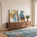 Quadro Decorativo: Folhas de Ginkgo em Azul e Ouro - Magia Visual em ambiente decorado - quadros decorativos para sala