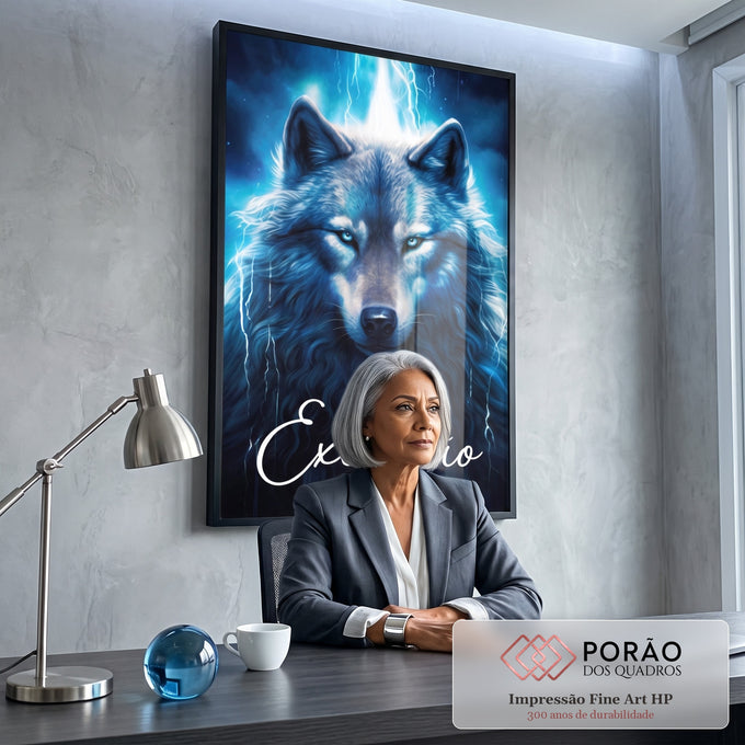 Quadro Decorativo Lobo Azul - Arte Moderna Com Estilo Sofisticado em escritorio moderno - quadros decorativos para sala