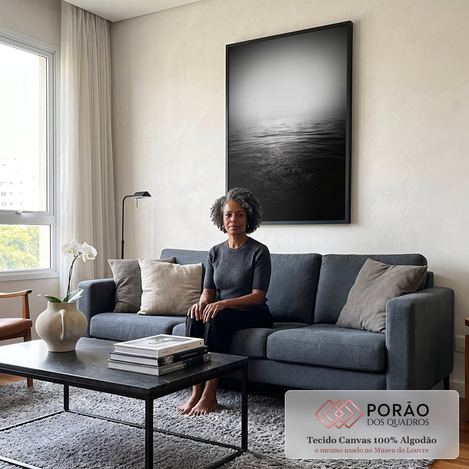 Quadro Decorativo Serenidade em Preto e Branco em sala de estar moderna - quadros decorativos para sala